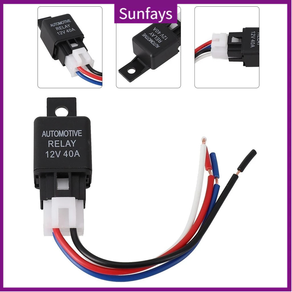 รีเลย์ SPST 4 Pin 12V 40A 1 ชิ้น พร้อมสายเคเบิล สําหรับรถยนต์ รถตู้ เรือ
