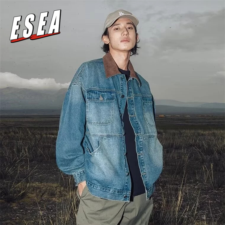 Esea Mens Fall New Blue Color Denim Detroit Coat