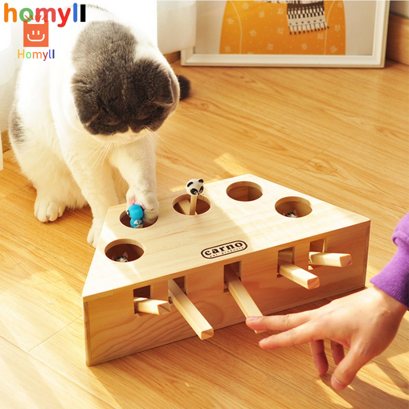 [HOMYL1]ไม้แมว ของเล่นแมวหลุมไม้ ของเล่นสุนัขและแมว เกมส์ตีตัวตุ่น หลุมไม้ของเล่นตกแมว ล่อแมว ของเล่นแกล้งแมว 5 หลุม