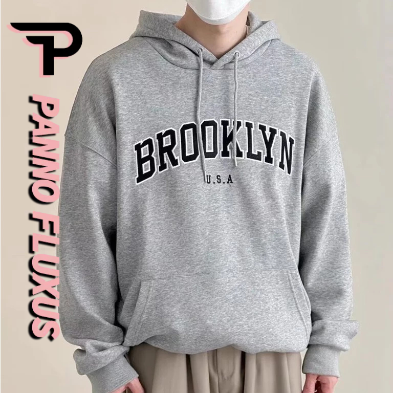Pannofluxus เสื้อกันหนาวมีฮู้ดผู้ชายอเมริกันเรียบง่ายหลวมสบายๆพิมพ์เสื้อกันหนาวหมวกสไตล์เป็นกลาง
