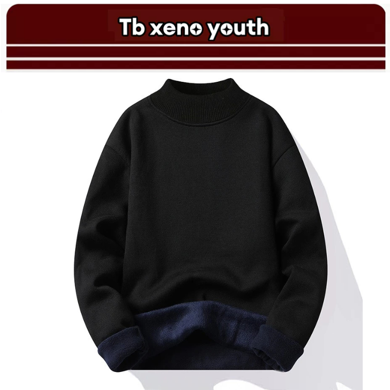 วัณโรค xeno เสื้อกันหนาวผู้ชายเยาวชนครึ่งคอเต่าบวกกํามะหยี่หนาสีทึบเสื้อถักหลวม