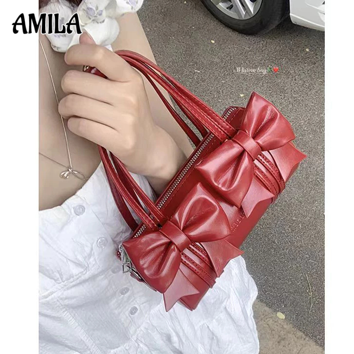 Amila Niche แฟชั่นโบว์ใต้วงแขนกระเป๋าแฟชั่นสาวเกรดสูง Pu Crossbody หมอนกระเป๋า