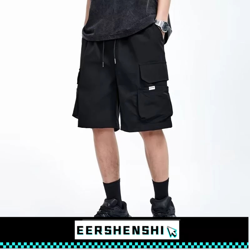 EERSHENSHI กางเกงขาสั้นผู้ชายสไตล์ญี่ปุ่นย้อนยุคสีทึบลําลองแฟชั่นแบรนด์แฟชั่นชุดทํางานกางเกงขาสั้น