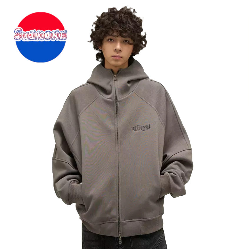 SUIKONE Suikeone ฤดูใบไม้ร่วง retro cool สไตล์ผู้ชายและผู้หญิงเสื้อกันหนาวมีฮู้ด American high street ซิปเสื้อกันหนาวมีฮู้ด