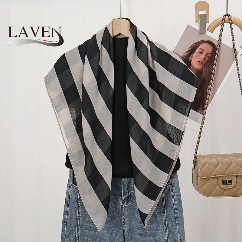 Laven ลายดอกไม้พิมพ์ผ้าคลุมไหล่ผ้าพันคอสี่เหลี่ยมผ้าพันคอ Voile ผ้าคลุมไหล่มุสลิม Headand 90*90 ผ้าคลุมไหล่สี่เหลี่ยม