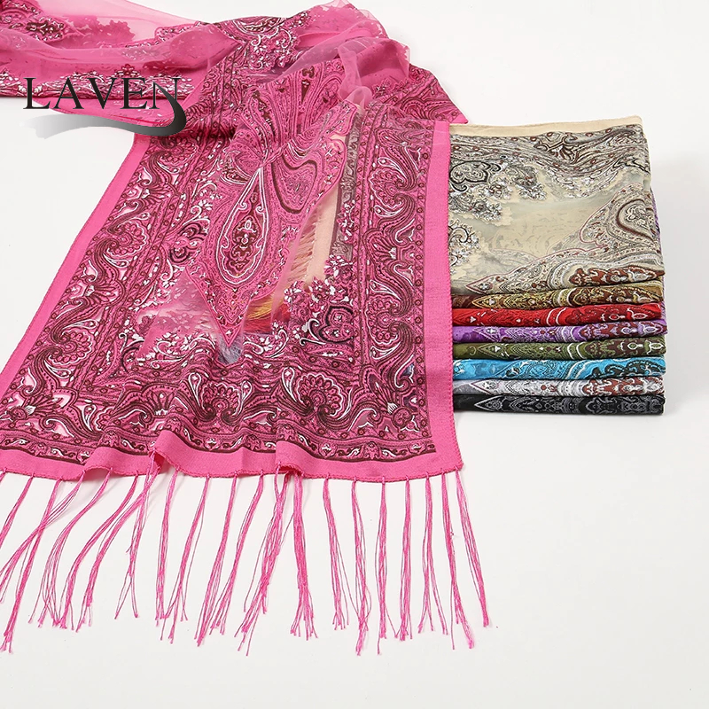 Laven Cashew Jacquard ชาติพันธุ์ผ้าคลุมไหล่แฟชั่นผู้หญิง Headscarf ลูกไม้พู่ผ้าคลุมไหล่ Vintage Pashmina ผ้าพันคอ - รูปที่ 5