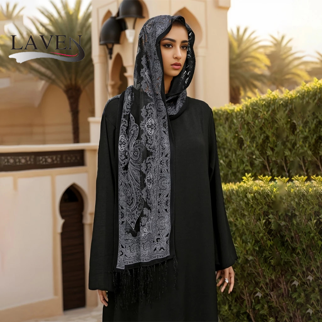 Laven Cashew Jacquard ชาติพันธุ์ผ้าคลุมไหล่แฟชั่นผู้หญิง Headscarf ลูกไม้พู่ผ้าคลุมไหล่ Vintage Pashmina ผ้าพันคอ - รูปที่ 2