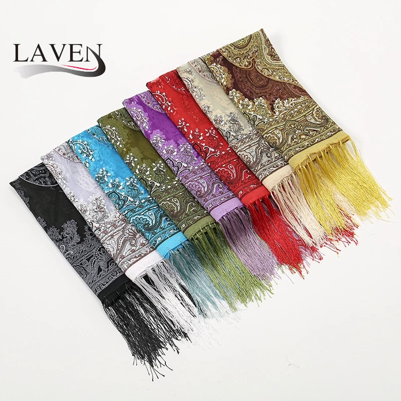 Laven Cashew Jacquard ชาติพันธุ์ผ้าคลุมไหล่แฟชั่นผู้หญิง Headscarf ลูกไม้พู่ผ้าคลุมไหล่ Vintage Pashmina ผ้าพันคอ - รูปที่ 4
