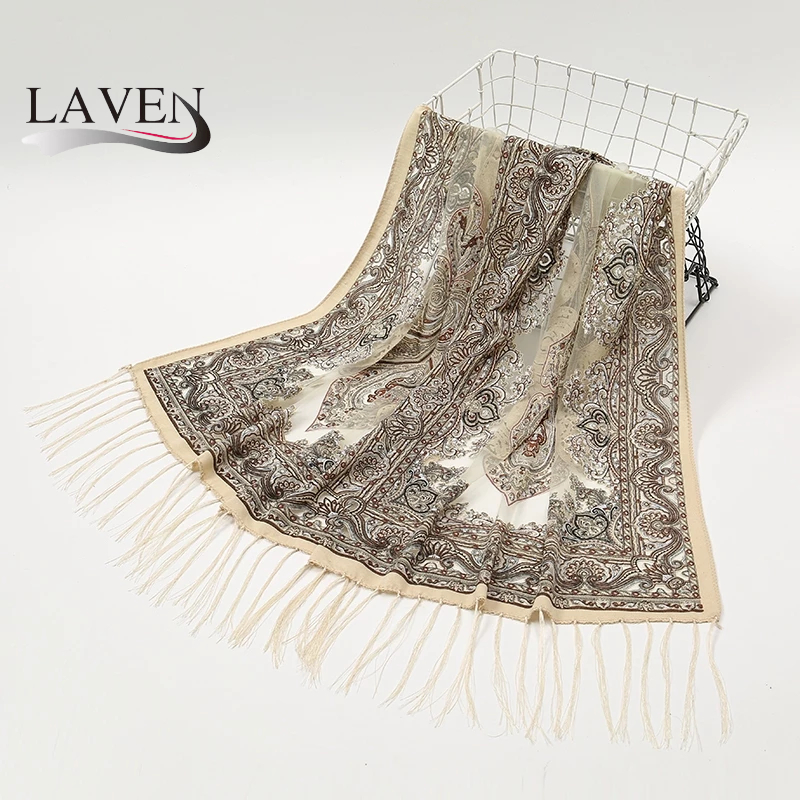 Laven Cashew Jacquard ชาติพันธุ์ผ้าคลุมไหล่แฟชั่นผู้หญิง Headscarf ลูกไม้พู่ผ้าคลุมไหล่ Vintage Pashmina ผ้าพันคอ - รูปที่ 6