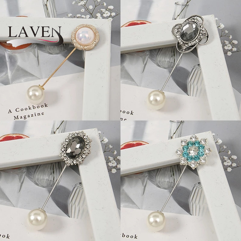 ลาเวน แฟชั่นมุก พลอยเทียม ผ้าพันคอขาเข็มกลัดมุสลิมผ้าไหมผ้าคลุมไหล่ขาคลิปอุปกรณ์ความปลอดภัย หมุด