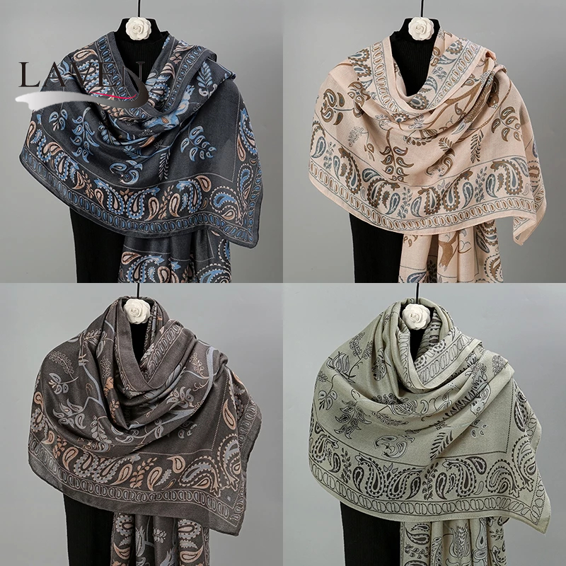 Laven ผ้าพันคอผ้าฝ้าย Voile สบาย Cashew Paisley พิมพ์ผ้าคลุมไหล่มุสลิม Tudung ผ้าคลุมไหล่เหนียวนุ่ม