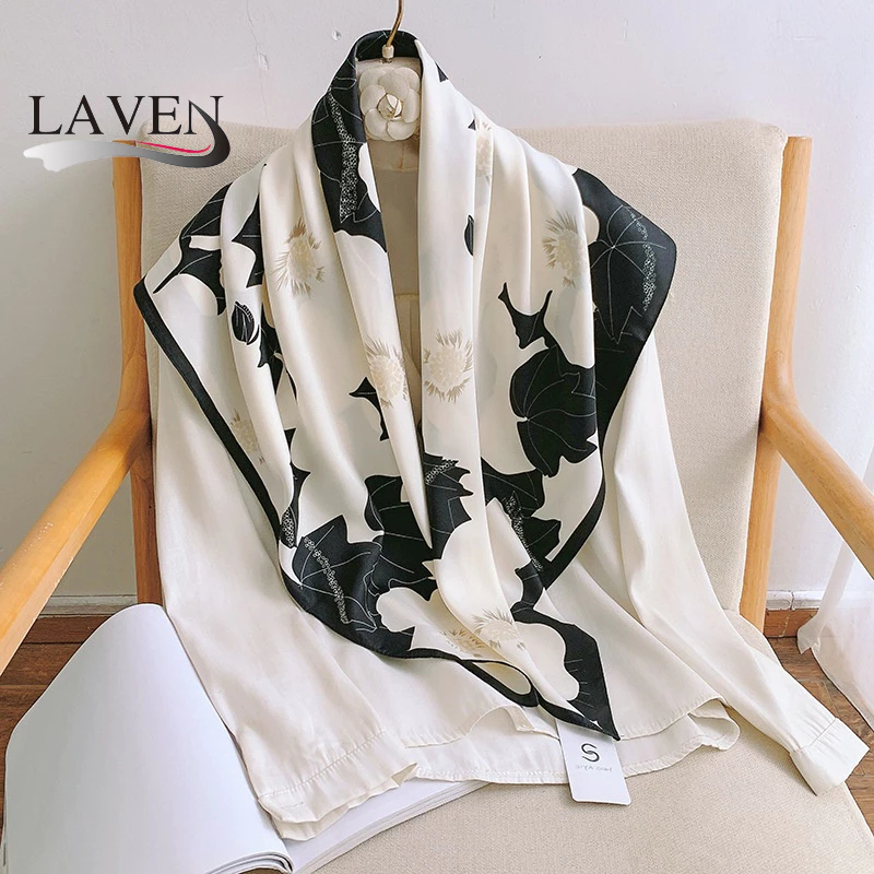 Lovosme 90 * 90 ซม.ดอกไม้พิมพ์ผ้าไหมซาตินผ้าพันคอ Bawal Twill ผ้าไหมผ้าพันคอมุสลิม Lady ผู้หญิงผ้าพันคอ