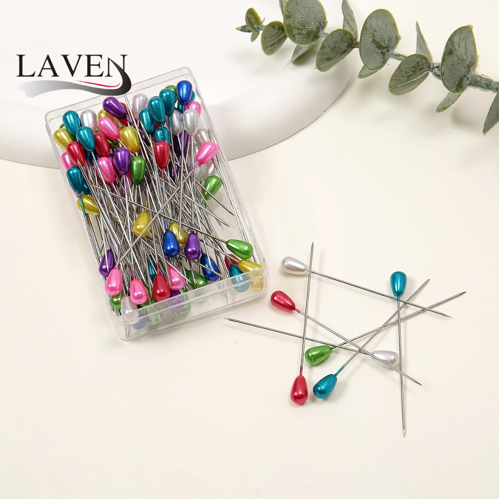 Laven 100 ชิ้น/ถุงผ้าพันคอมุสลิมเข็มกลัด Pin Pearl Diamond ผ้าพันคอ Pin คลิปผ้าพันคอผ้าไหมผ้าคลุมไหล่ Safty อุปกรณ์เสริม