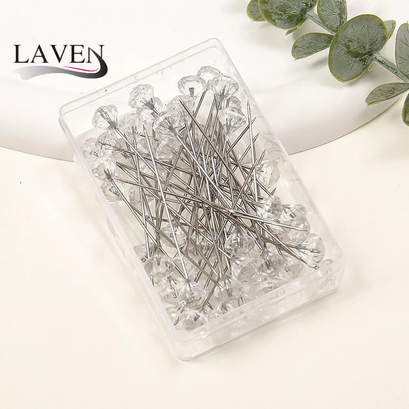 Laven 100 ชิ้น/ถุงผ้าพันคอมุสลิมเข็มกลัด Pin Pearl Diamond ผ้าพันคอ Pin คลิปผ้าพันคอผ้าไหมผ้าคลุมไหล่ Safty อุปกรณ์เสริม