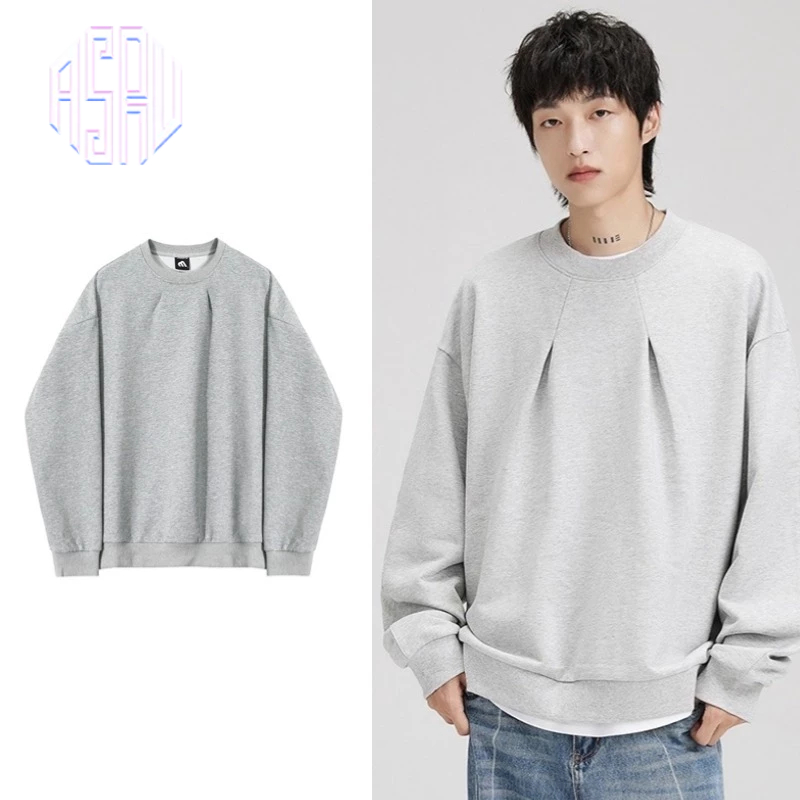 Asrv ฤดูใบไม้ร่วงผู้ชายและผู้หญิงจีบรอบคอหลวมสบายๆเสื้อกันหนาวสไตล์เกาหลีที่เรียบง่ายวางไหล่เสื้อสเวตเตอ