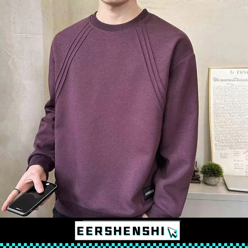 EERSHENSHI เสื้อกันหนาวผู้ชายหนักคอกลมใหม่หลวมออกแบบเสื้อ จุดต่ําสุด อินเทรนด์