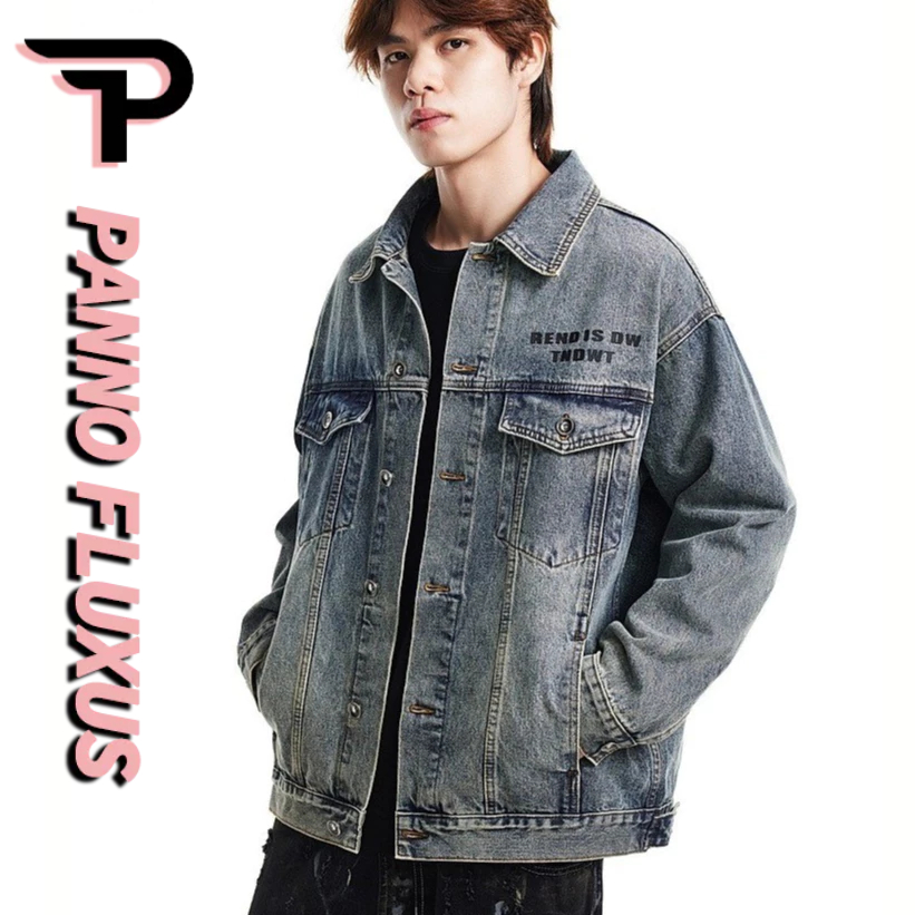 Pannofluxus แจ็คเก็ตยีนส์ผู้ชาย, อเมริกันย้อนยุคหลวมสบายๆ high street high-end เสื้อแจ็คเก็ตยีนส์สไตล์เป็นกลาง