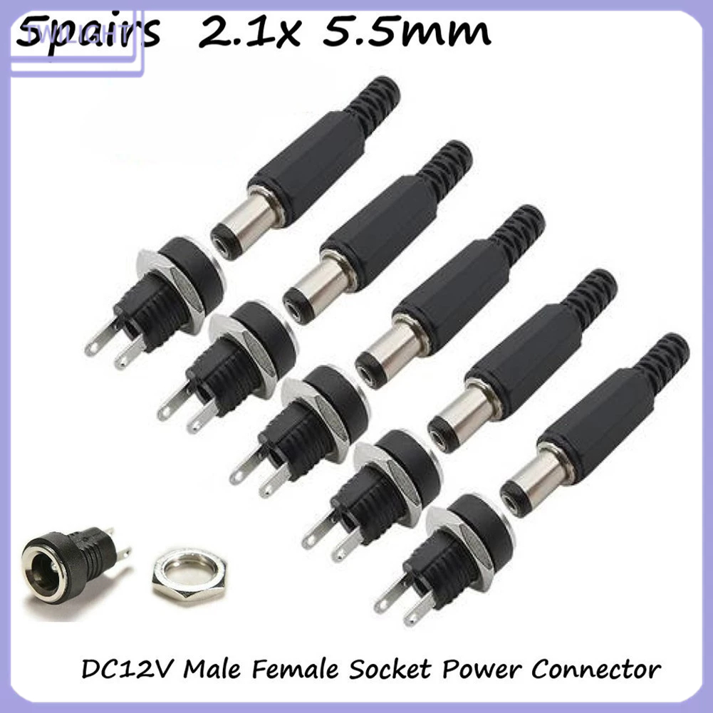 Tool ปลั๊กแจ็คเชื่อมต่อแผงซ็อกเก็ต DC 12V ตัวผู้ ตัวเมีย 5 คู่