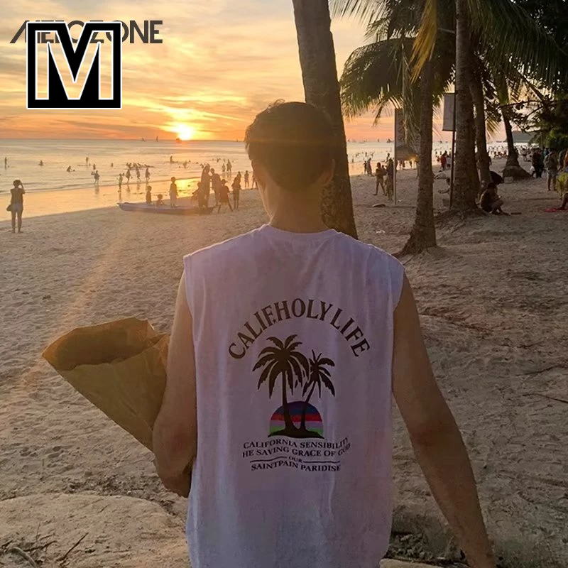 【จัดส่ง 3 ถึง 5 วัน】 Metozone เสื้อยืดแขนกุด พิมพ์ลาย เทรนด์ชายหาด ฤดูร้อน สําหรับผู้ชาย