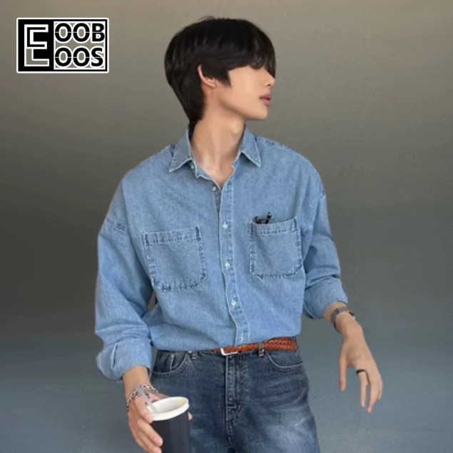 Chaogongfang-essentials เสื้อเชิ้ตยีนส์อเนกประสงค์ลำลองสำหรับบุรุษ แจ็คเก็ตสไตล์ย้อนยุคสไตล์อเมริกัน