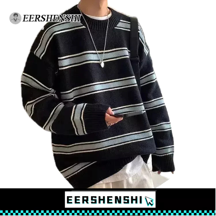 EERSHENSHI เสื้อสเวตเตอร์ผู้ชาย, ถักลายฤดูใบไม้ผลิและฤดูใบไม้ร่วงแบบญี่ปุ่น, เสื้อสเวตเตอร์ลําลองของคู่รักหลวม
