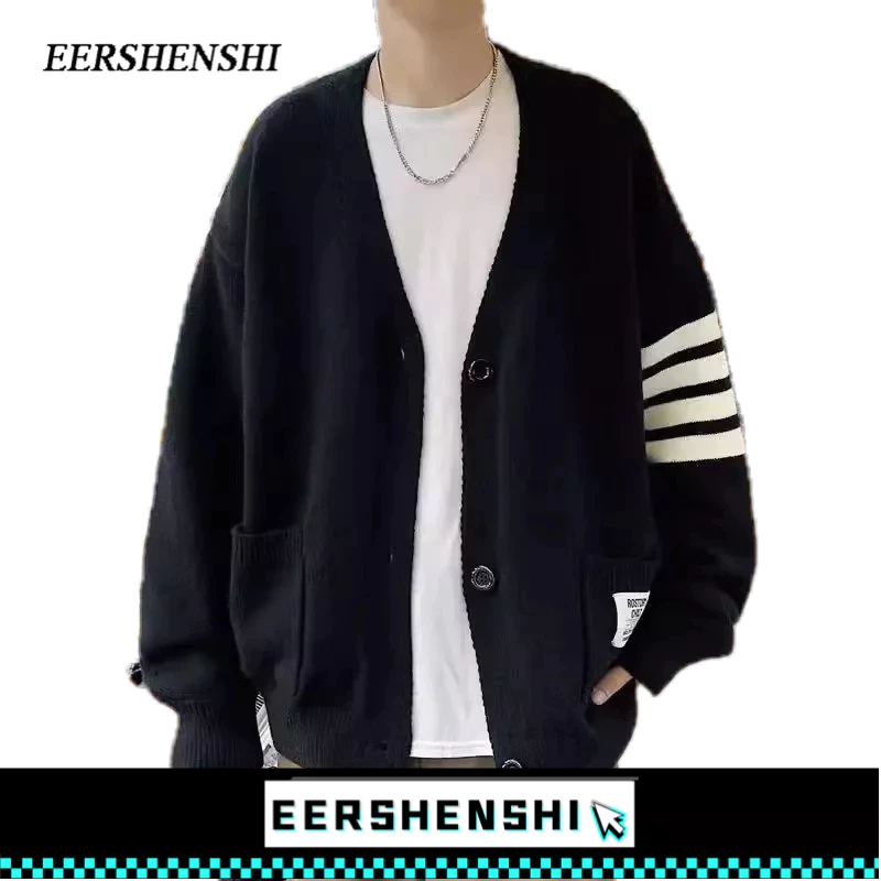 Eershenshi เสื้อแจ็กเก็ต ผ้าถัก สีพื้น แฟชั่นฤดูใบไม้ผลิ และฤดูใบไม้ร่วง สําหรับผู้ชาย