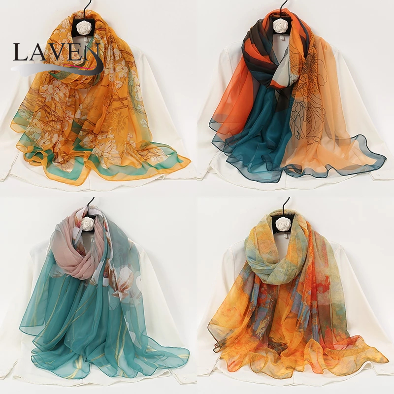 LAVEN Flexible Yarn Printed Hijab Large Thin Scarf Sunscreen Lightweight Women Travel Scarf