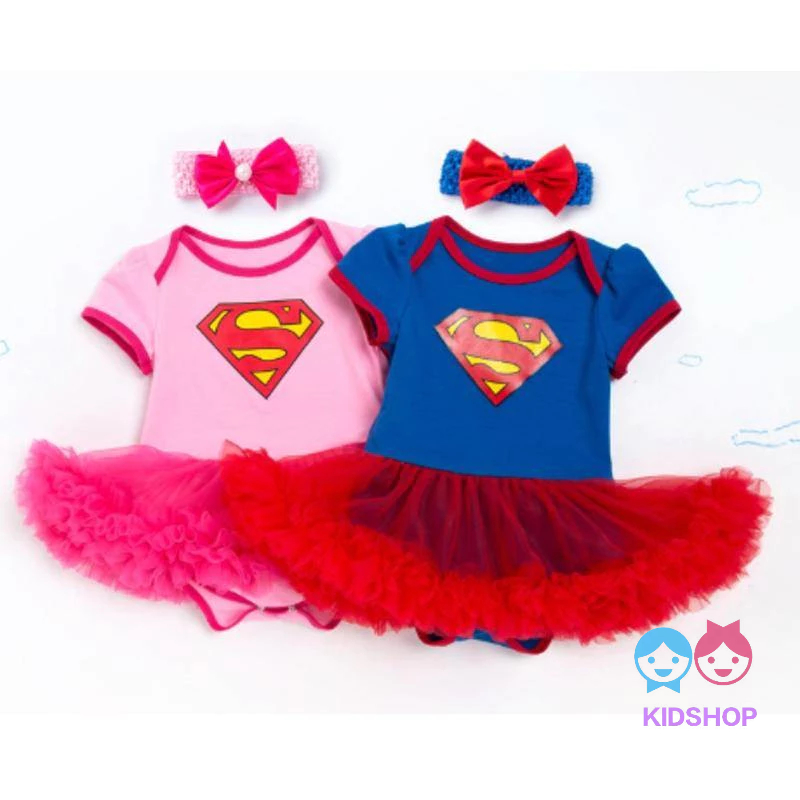 ชุดเดรสรอมเปอร์แขนสั้น Baby Superman ชุดสูทสองชิ้น ชุดเด็กทารก ชุดเดรสเด็กชิ้นเดียว
