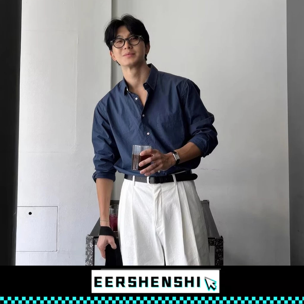 EERSHENSHI เสื้อเชิ้ตผู้ชายแขนยาวเกาหลีใต้หลวมแสงหรูหราอินเทรนด์สบายๆทุกการแข่งข