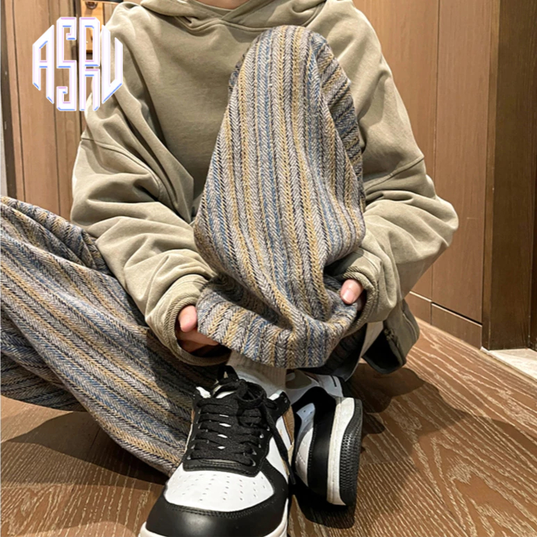 Asrv ฤดูใบไม้ร่วงอเมริกันผู้ชายและผู้หญิงกางเกงลําลองตรงเมยาร์ดสีเดรปกางเกงลาย