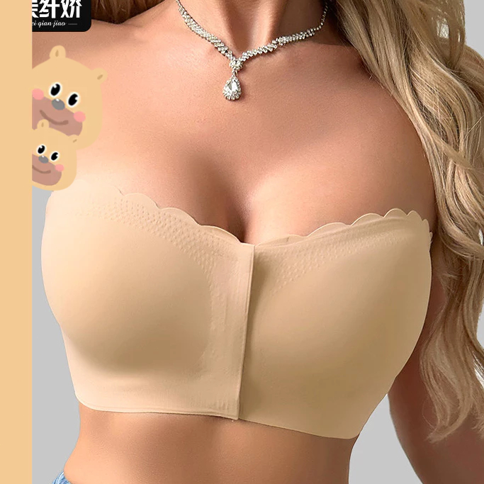 🎀bearbra🎀บราเกาะอก ขนาดใหญ่ บราตะขอหน้า สื้อในไร้โครง เสริมฟองน้ำในตัว