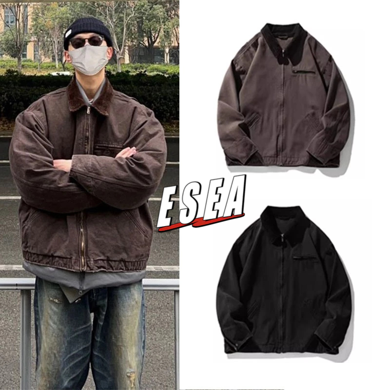 Esea Vintage Detroit Jacket Mens Spring and Autumn Lapel Loose Baseball Uniform Coat