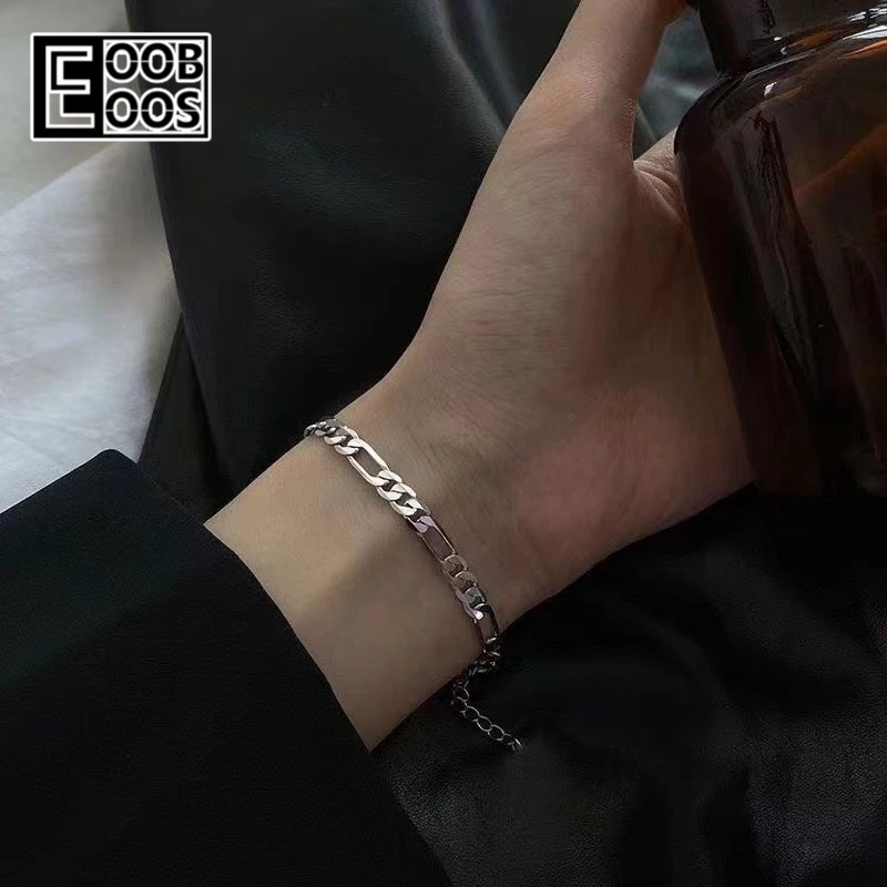 BOOBOOS สร้อยข้อมือผู้ชายคิวบาเงิน อิน การออกแบบพิเศษสร้อยข้อมือที่เรียบง่ายและสง่างาม