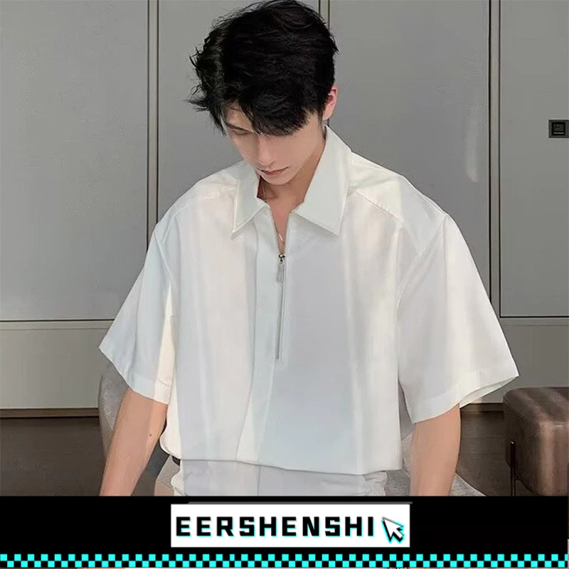 EERSHENSHI เสื้อยืดผู้ชายสีทึบอเนกประสงค์ลําลองหลวมสีทึบสบายๆด้านบน