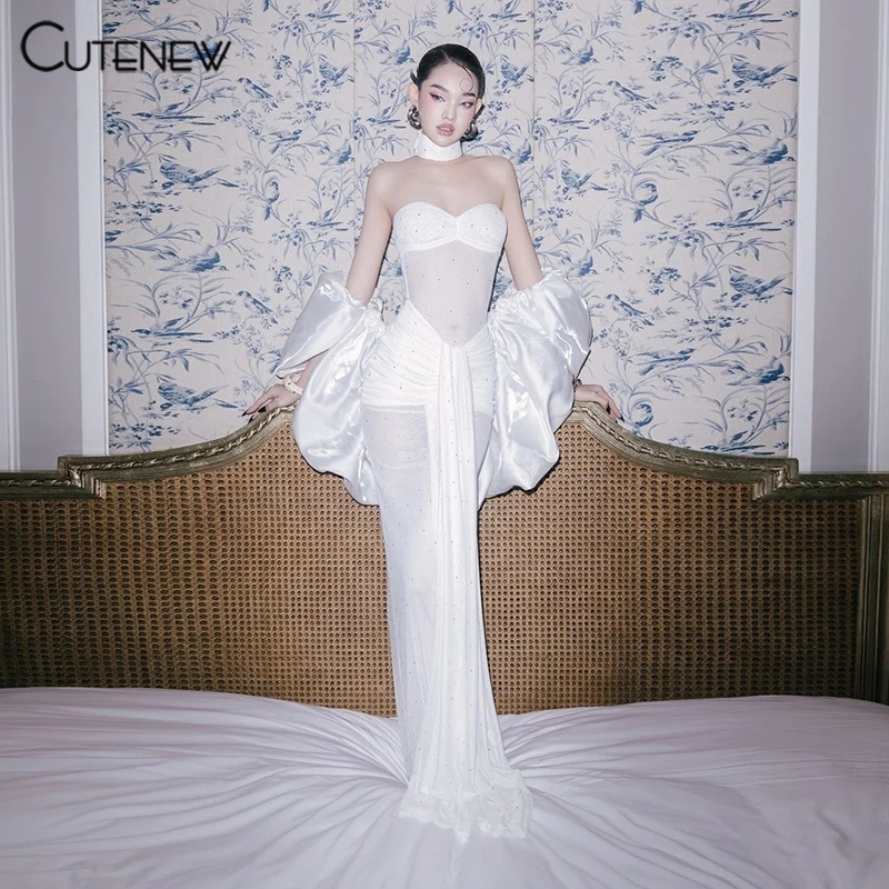 Cutenew Casual Maxi Dresses Off Sleeves Backless Skinny Wrap บั้นท้ายบุคลิกภาพดูทินเนอร์อเนกประสงค์ Club Party บรรยากาศสไตล์ 2024 Hot New
