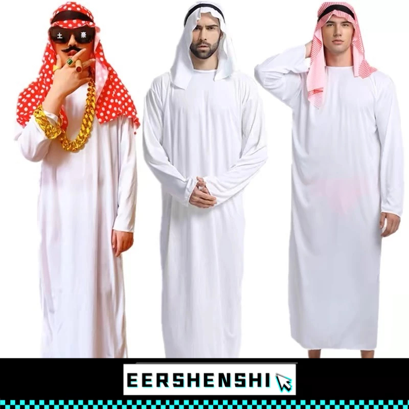 EERSHENSHI ฮาโลวีนเครื่องแต่งกายผู้ใหญ่อาหรับสูทเพราะบอลตะวันออกกลางทรราชประสิทธิภาพอุปกรณ์ประกอบฉากดูไบเจ้าชายเสื้อคลุม