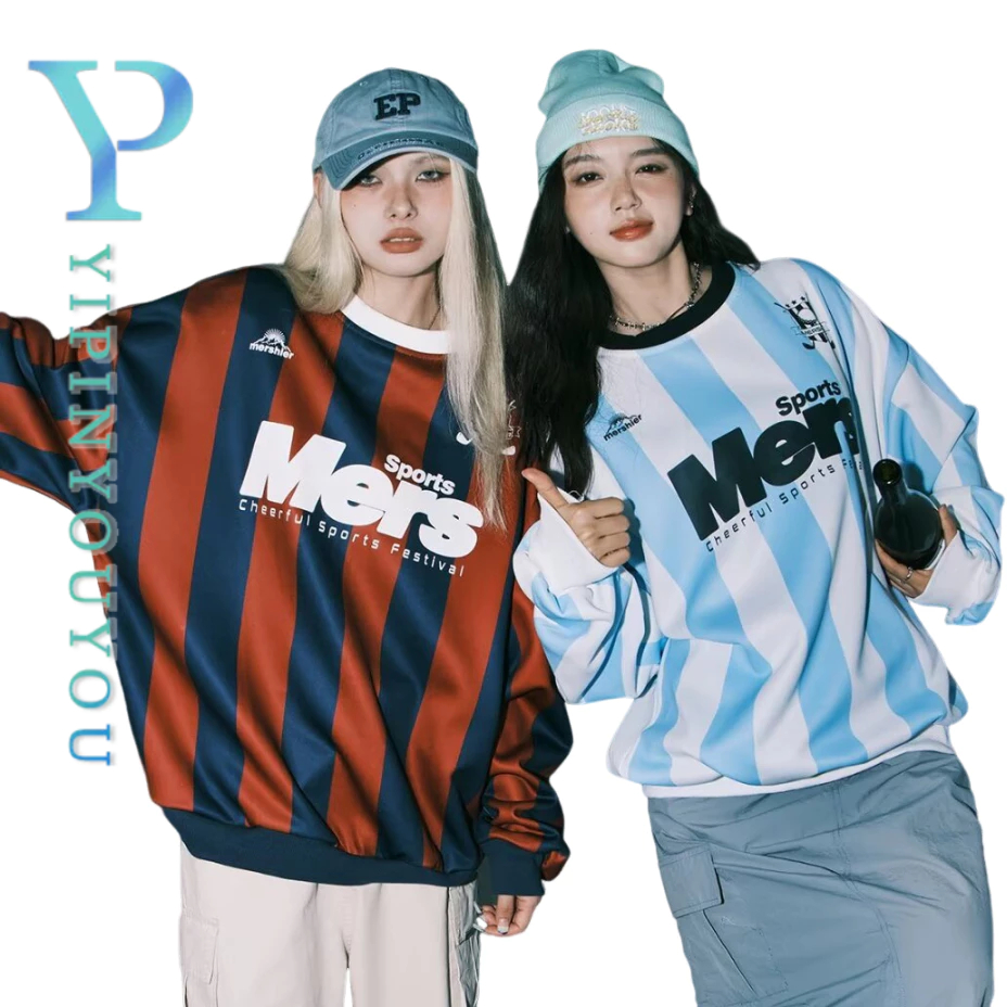 ยี่ปินยูยู เสื้อกันหนาวผู้ชายอเมริกันอินเทรนด์ลายสีตัดกันกลางคอกลมเสื้อกีฬา