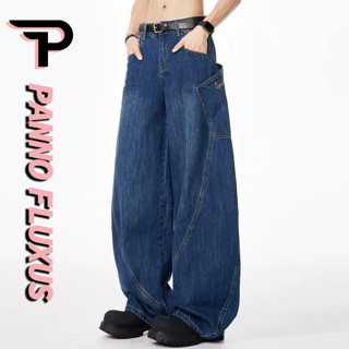 Pannofluxus กางเกงยีนส์ผู้ชาย American Retro Big Pocket Scim…