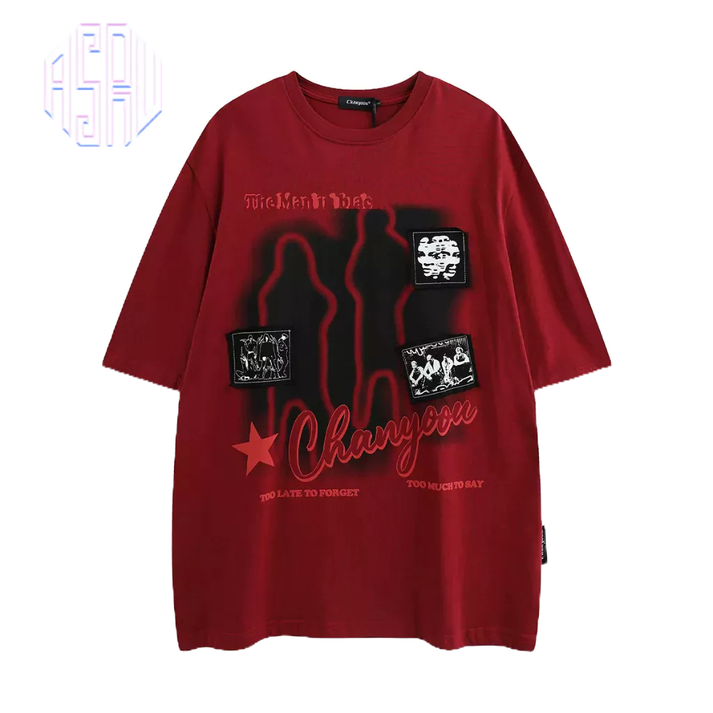 Asrv อเมริกัน สูง ถนน วางผ้าเย็บปักถักร้อยพิมพ์รอบคอแขนสั้นเสื้อยืดฤดูร้อนหลวมฮิปฮอปอเนกประสงค์คู่เสื้อยืด