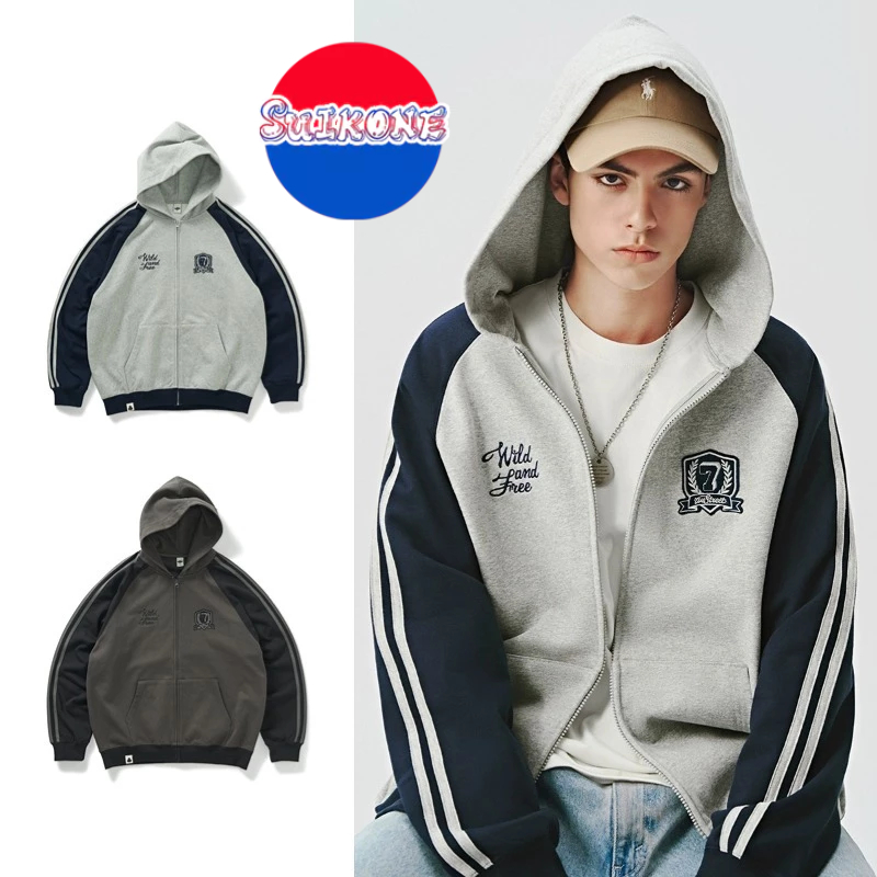 SUIKONE Suikeone เสื้อสเวตเตอร์มีฮู้ดสามบาร์ American high street ฤดูใบไม้ร่วงผู้ชายและผู้หญิงสไตล์วิทยาลัยเสื้อสเวตเตอร์มีฮู้ดหลวม ราคา ถูกที่สุด ดีลบีเคเค