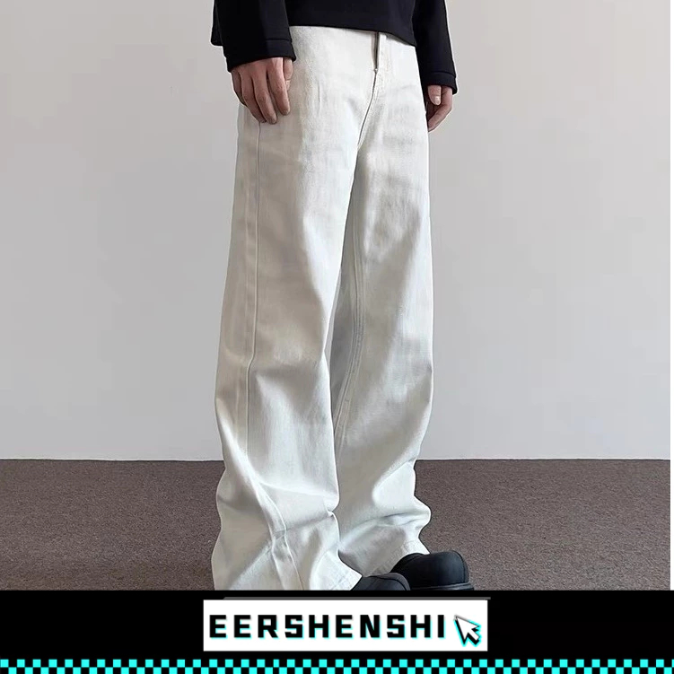 EERSHENSHI กางเกงผู้ชายเอฟเฟกต์การคลุม กางเกงสูทหลวมตรงแนวโน้ม การจับคู่ทั้งหมด ขากว้าง