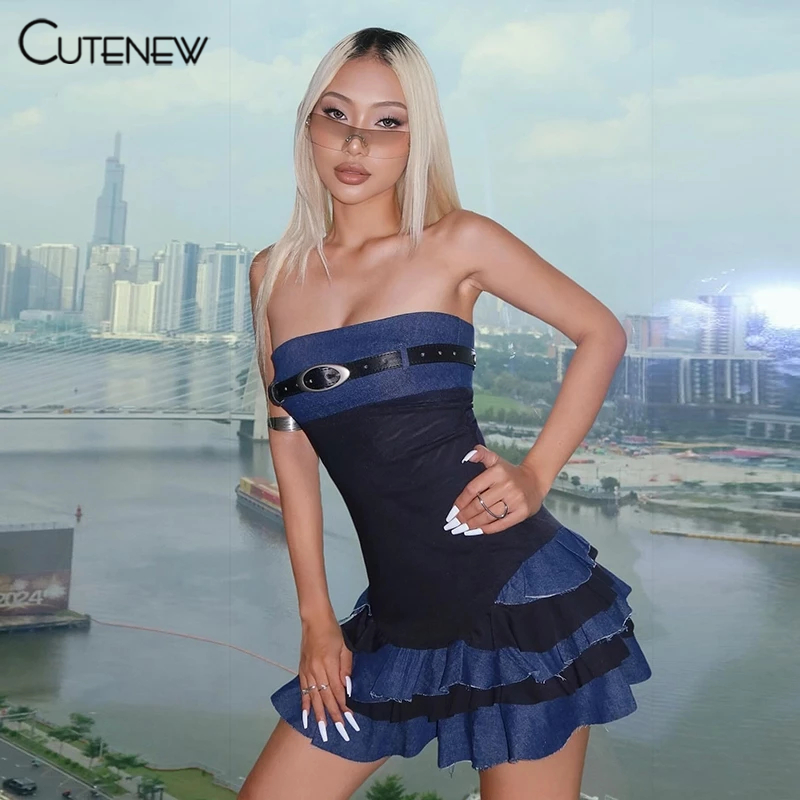 Cutenew Casual Mini Dresses Off Sleeves Backless Skinny Ruched บุคลิกภาพ Niche Design อเนกประสงค์บรรยากาศสไตล์แฟชั่น 2024 Hot New