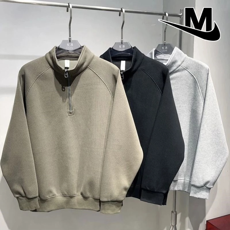 MRJJVIALY เสื้อกันหนาวผู้ชายอเนกประสงค์หลวมครึ่งซิปสบายๆสีทึบยืนปกเสื้อกันหนาว