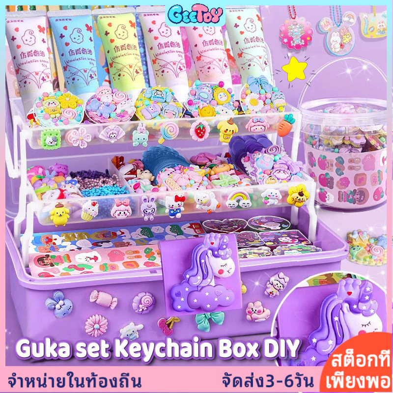 GeeToy ชุดกุ๊กก้า 303 ชิ้น กล่องพวงกุญแจ DIY ชุดสติ๊กเกอร์ไอศกรีม สติ๊กเกอร์อะคริลิค ชุดการ์ดกู สำหรับของเล่นเด็กผู้หญิง