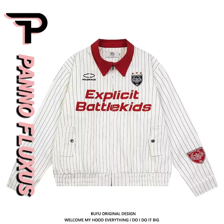 Pannofluxus เสื้อแจ็คเก็ตผู้ชายอเมริกันย้อนยุคหลวมสบายๆพิมพ์ลายญี่ปุ่นสีตัดกันเสื้อแจ็คเก็ตสไตล์เป็นกลาง