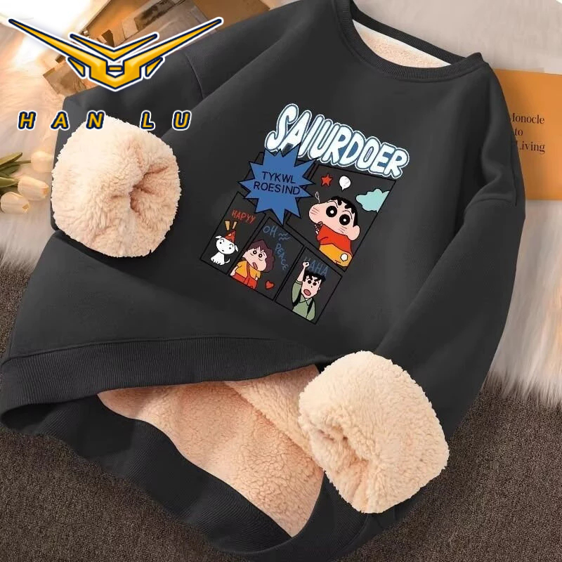 ฮั่นลู่ เสื้อกันหนาว ขนแกะ หนาขนแกะ-เรียงราย อบอุ่น พิมพ์ หลวม สูงสุด