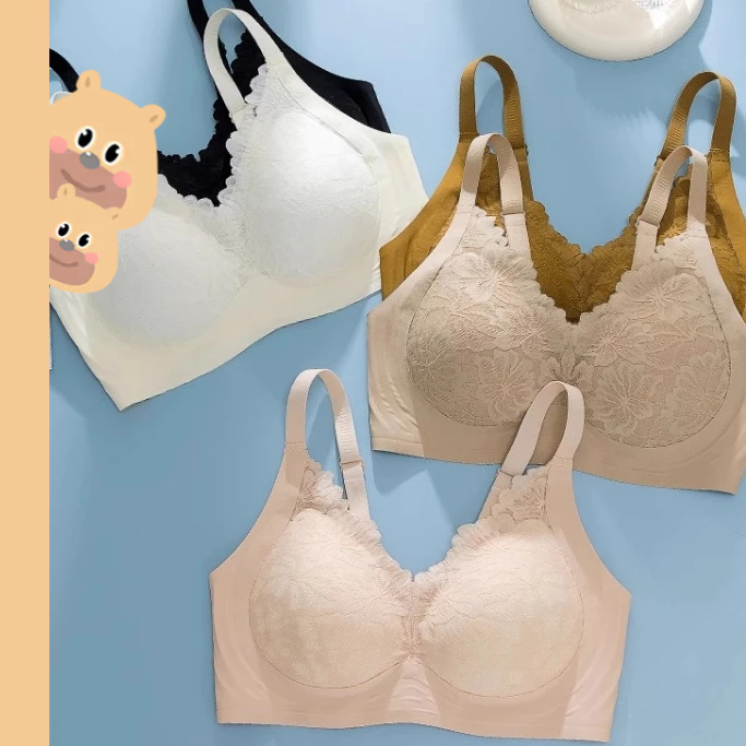 🎀bearbra🎀บราไร้ขอบ ไร้โครง บราเกาะอก บราลูกไม้ ฟองน้ำ หนา 1.5ซม สวมใส่สบาย