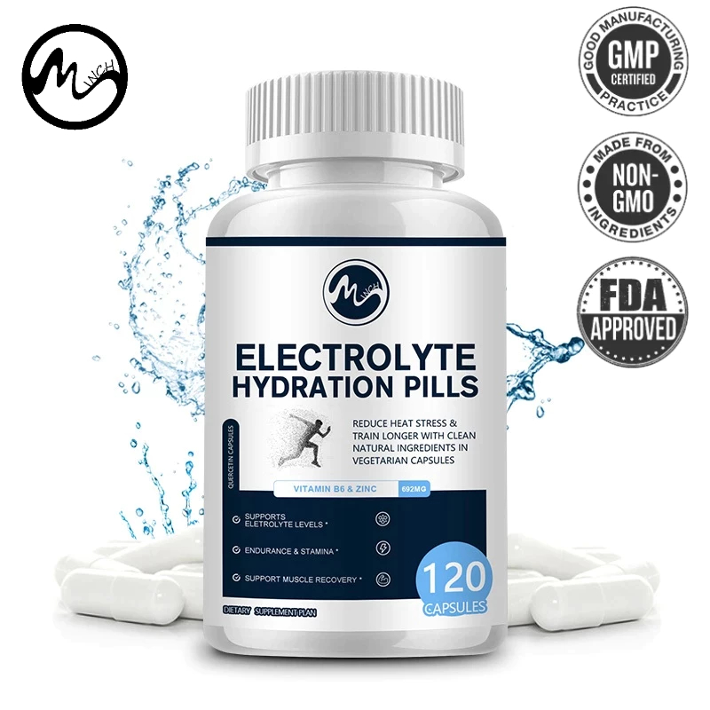 Minch ELECTROLYTE HYDRATION Pills ลดความร้อนความเครียดและรถไฟ Longer วิตามิน B6 & ZINC รองรับระดับ Eletrolyte Stamina กล้ามเนื้อ Recovery Performance Vegan สําหรับผู้ชายและผู้หญิง