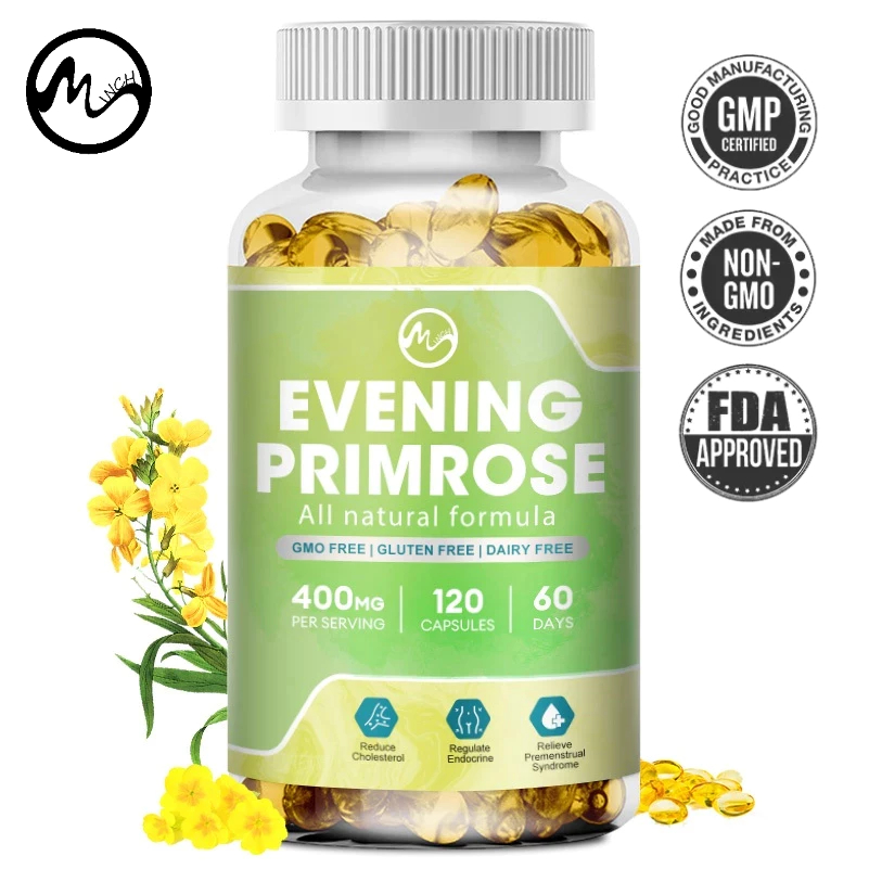 Minch Evening Primrose Oil Capsules อีฟนิ่งพริมโรส 800mg พร้อม GLA (Gamma-Linolenic Acid) โอเมก้า 6 ไวท์เทนนิ่ง ต่อต้านริ้วรอย ต่อต้านริ้วรอย อาหารเสริมบํารุงผิว