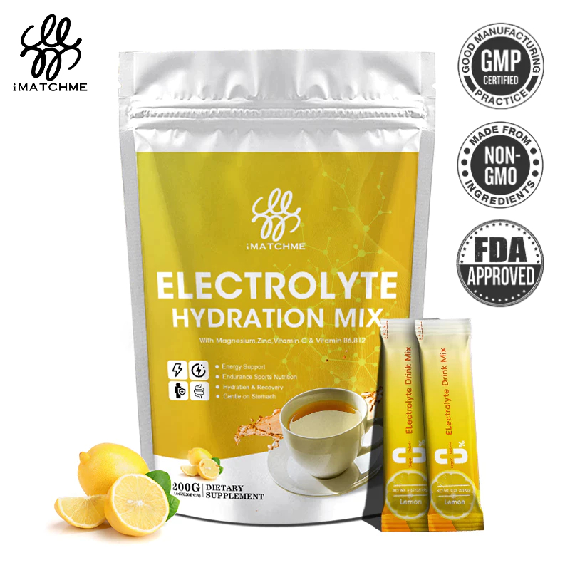 Imatchme Electrolyte Hydration Mix Powder พร้อมแมกนีเซียม, สังกะสี,วิตามินซี,วิตามิน B6 B12 Energy Support Endurance Sports Nutrition Lemon Flavourเครื่องดื่มออกกําลังกายสําหรับผู้ชายและผู้หญิง